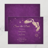 Stars Owl Paarse Wizard Magic Weddenschap Save The Date (Voorkant / Achterkant)