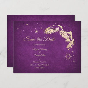 Stars Owl Paarse Wizard Magic Weddenschap Save The Date