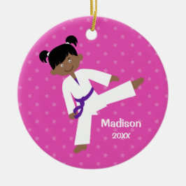 Stars Paars Belt Taekwondo Girl gepersonaliseerd Keramisch Ornament
