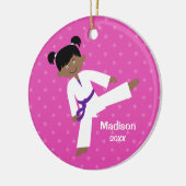 Stars Paars Belt Taekwondo Girl gepersonaliseerd Keramisch Ornament (Links)