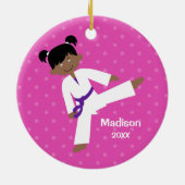Stars Paars Belt Taekwondo Girl gepersonaliseerd Keramisch Ornament (Achterkant)