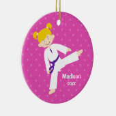Stars Paars Taekwondo Blonde Girl gepersonaliseerd Keramisch Ornament (Rechts)