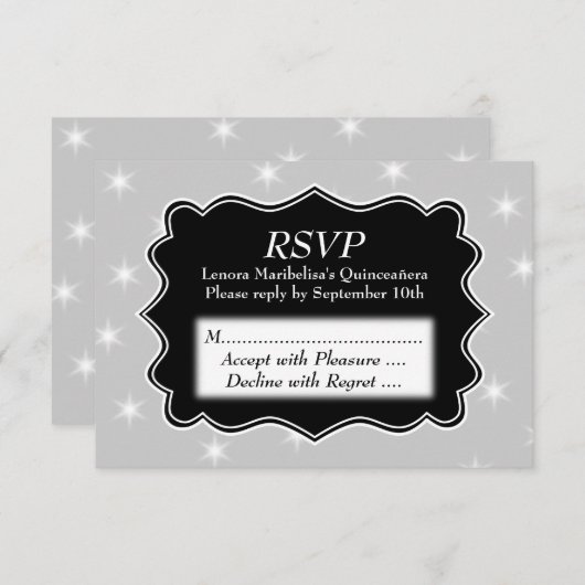 Stars Pattern in Grey and White Quinceanera RSVP Kaartje (Voorkant / Achterkant)