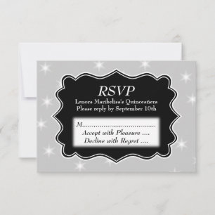 Stars Pattern in Grey and White Quinceanera RSVP Kaartje