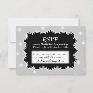 Stars Pattern in Grey and White Quinceanera RSVP Kaartje