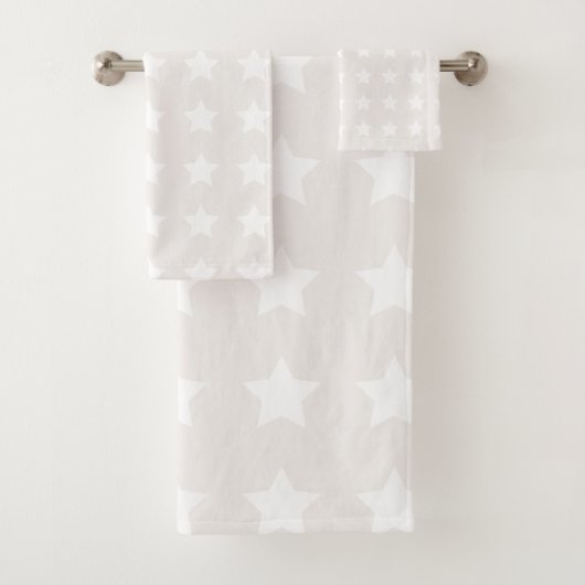 Stars Pattern Minimalist Soft Beige Neutraal Bad Handdoek (Insitu)