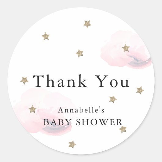 Stars & Pink Clouds Baby shower Dank u Sticker (Voorkant)
