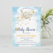Stars Planet Clouds Blue Baby shower Kaart (Staand voorkant)