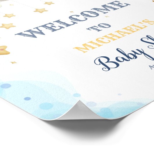 Stars Planet Clouds Blue Baby shower Poster (Hoek)