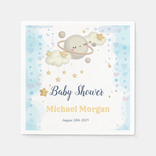 Stars Planet Clouds Blue Baby shower Servet (Voorkant)