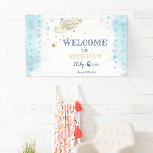 Stars Planet Clouds Blue Baby shower Spandoek (Insitu)
