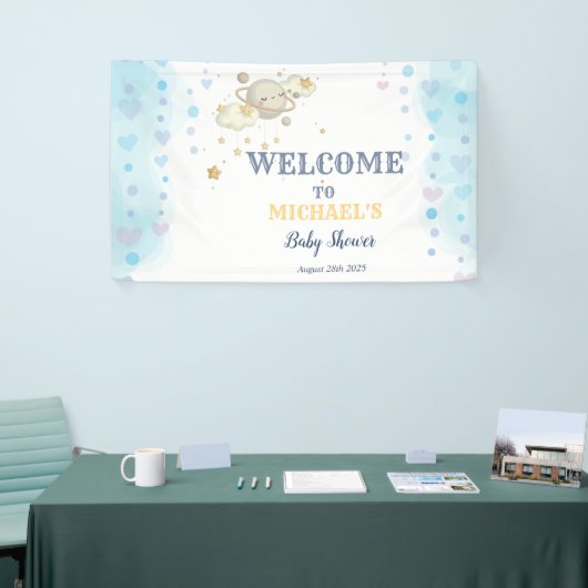 Stars Planet Clouds Blue Baby shower Spandoek (Beurs)