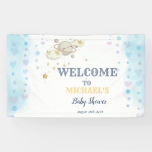 Stars Planet Clouds Blue Baby shower Spandoek