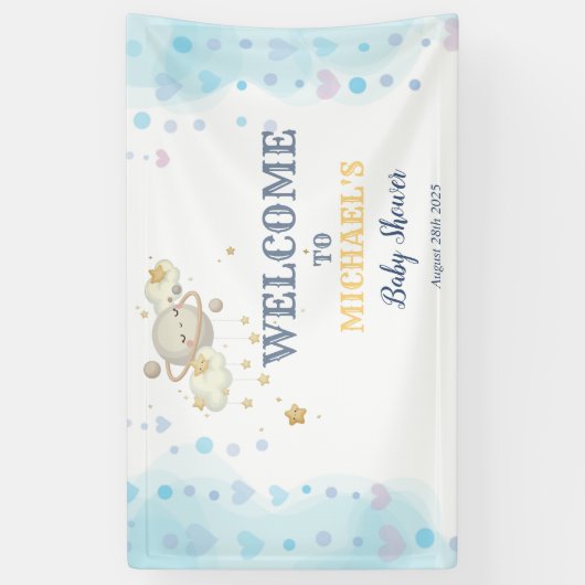 Stars Planet Clouds Blue Baby shower Spandoek (Verticaal)