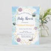 Stars Planets Blue Baby shower Kaart (Staand voorkant)