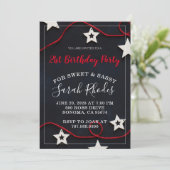 Stars & Red String Sweet Sassy 21st Birthday Party Kaart (Staand voorkant)