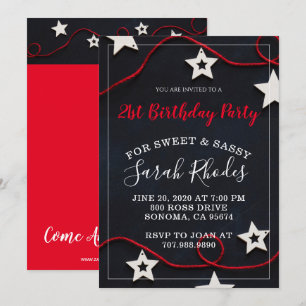 Stars & Red String Sweet Sassy 21st Birthday Party Kaart