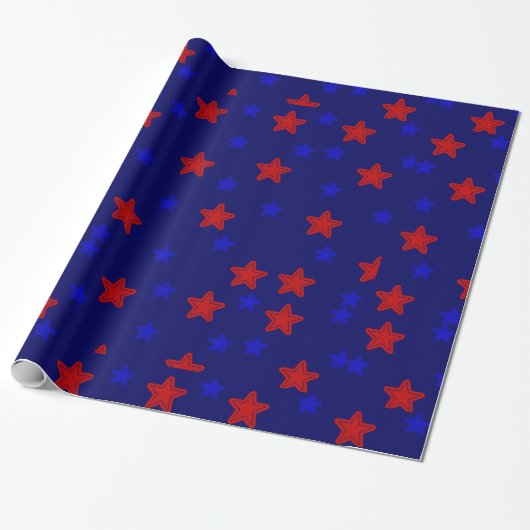 Stars Rood en blauw Gift Wrapping Paper Cadeaupapier (Uitgerold)