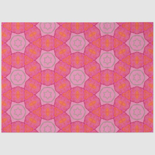  Stars Rosy Pink en Oranje Weefpapier Tissuepapier (Voorkant)