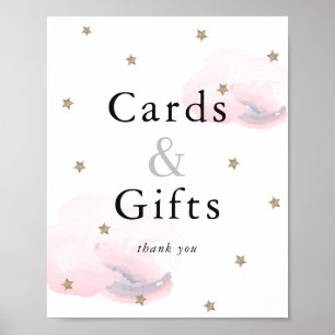 Stars roze wolken Baby shower Kaarten & cadeaubord Poster