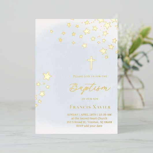 stars sky | Baptism  Folie Uitnodiging (Staand Voorkant)