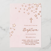 stars sky on pink watercolor background | Baptism  Folie Uitnodiging (Voorkant)