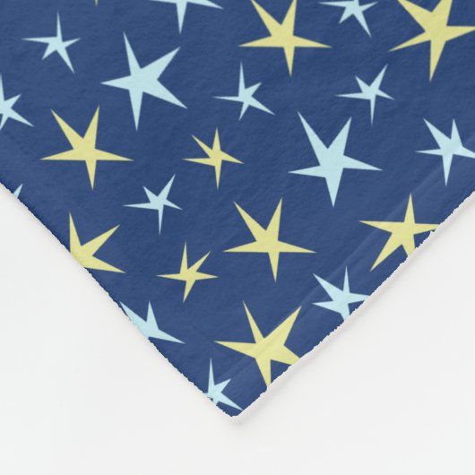 Stars Space Pattern Retro 1960s Geometric Blue Fleece Deken (Hoek)
