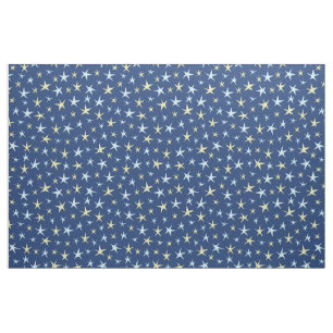 Stars Space Pattern Retro 1960s Geometric Blue Stof