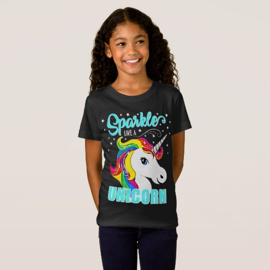 Stars Sparkle als een Unicorn Rainbow T-shirt (Voorkant volledig)