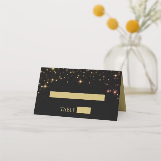 Stars & Sparkles Black & Gold Weduwen Place Cards Plaatskaartje (Voorkant)
