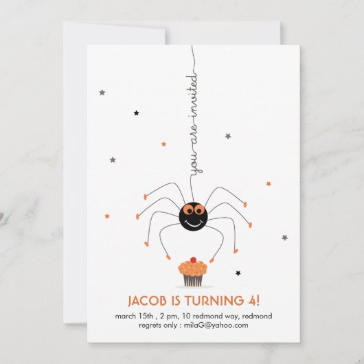 Stars Spider en een cupcake Birthday Party white Kaart (Voorkant)