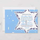 Stars & Squares Bar bat Mitzvah Invitation Blue Kaart (Voorkant)