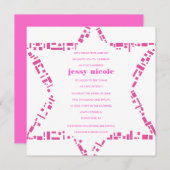 Stars & Squares Bar bat Mitzvah Invitation Roze Kaart (Voorkant / Achterkant)
