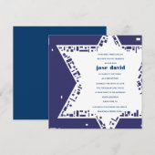 Stars & Squares Bar Mitswa uitnodiging Blauw (Voorkant / Achterkant)