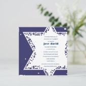 Stars & Squares Bar Mitswa uitnodiging Blauw (Staand voorkant)