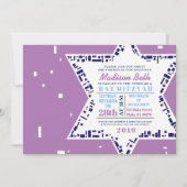 Stars & Squares Bat Mitzvah Invitation Lavender Kaart (Voorkant)