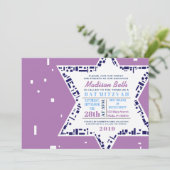 Stars & Squares Bat Mitzvah Invitation Lavender Kaart (Staand voorkant)