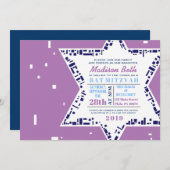 Stars & Squares Bat Mitzvah Invitation Lavender Kaart (Voorkant / Achterkant)