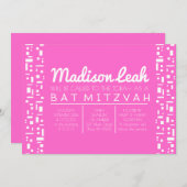 Stars & Squares PINK Bat Mitzvah Uitnodiging (Voorkant / Achterkant)
