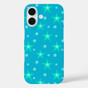 Stars Starry Bubbles Blue Mermaid Fantasy Nautical iPhone 16 Hoesje
