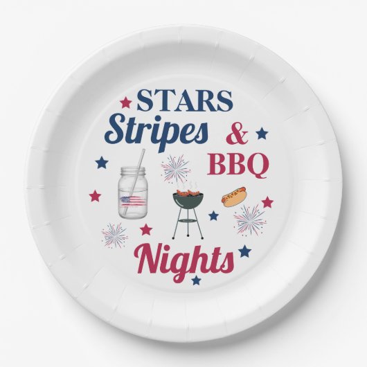 Stars, Strepen & BBQ-avonden – Patriotistisch Fees Papieren Bordje (Voorkant)