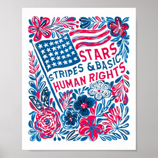 Stars Strepen Mensenrechten 4e Juli Bloem Amerikaa Poster (Voorkant)