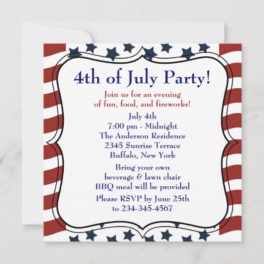 Stars Stripes 4 juli BBQ-feest Kaart (Voorkant)