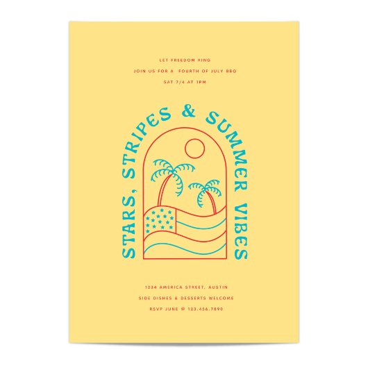 Stars Stripes and Summer Vibes Juli 4e BBQ Partij Kaart