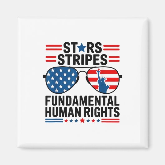 Stars Stripes & Basis Mensenrechten 4 juli Magneet (Voorkant)