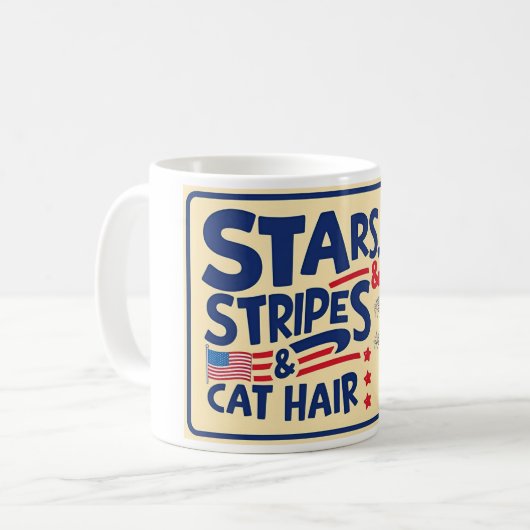 Stars, Stripes & Cat Hair – Funny Cat Mok (Voorkant links)