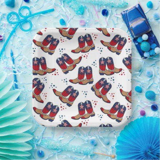 Stars, Stripes & Cowboylaarzen – Patriottische Par Papieren Bordje (Feest)