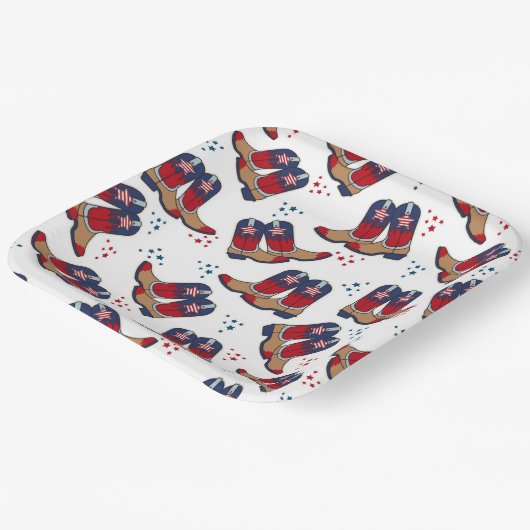 Stars, Stripes & Cowboylaarzen – Patriottische Par Papieren Bordje (Gebogen)