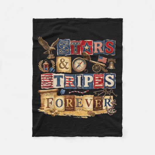 Stars Stripes Forever Patriottisch Amerikaans Vint Fleece Deken (Voorkant)