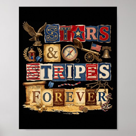 Stars Stripes Forever Patriottisch Amerikaans Vint Poster (Voorkant)